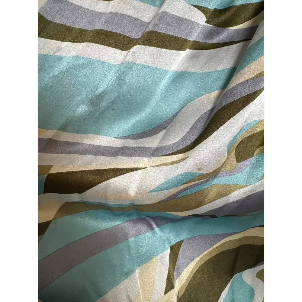 Vintage Made In Italy 100% Silk Abstract Wave Print Scarf Blue Green